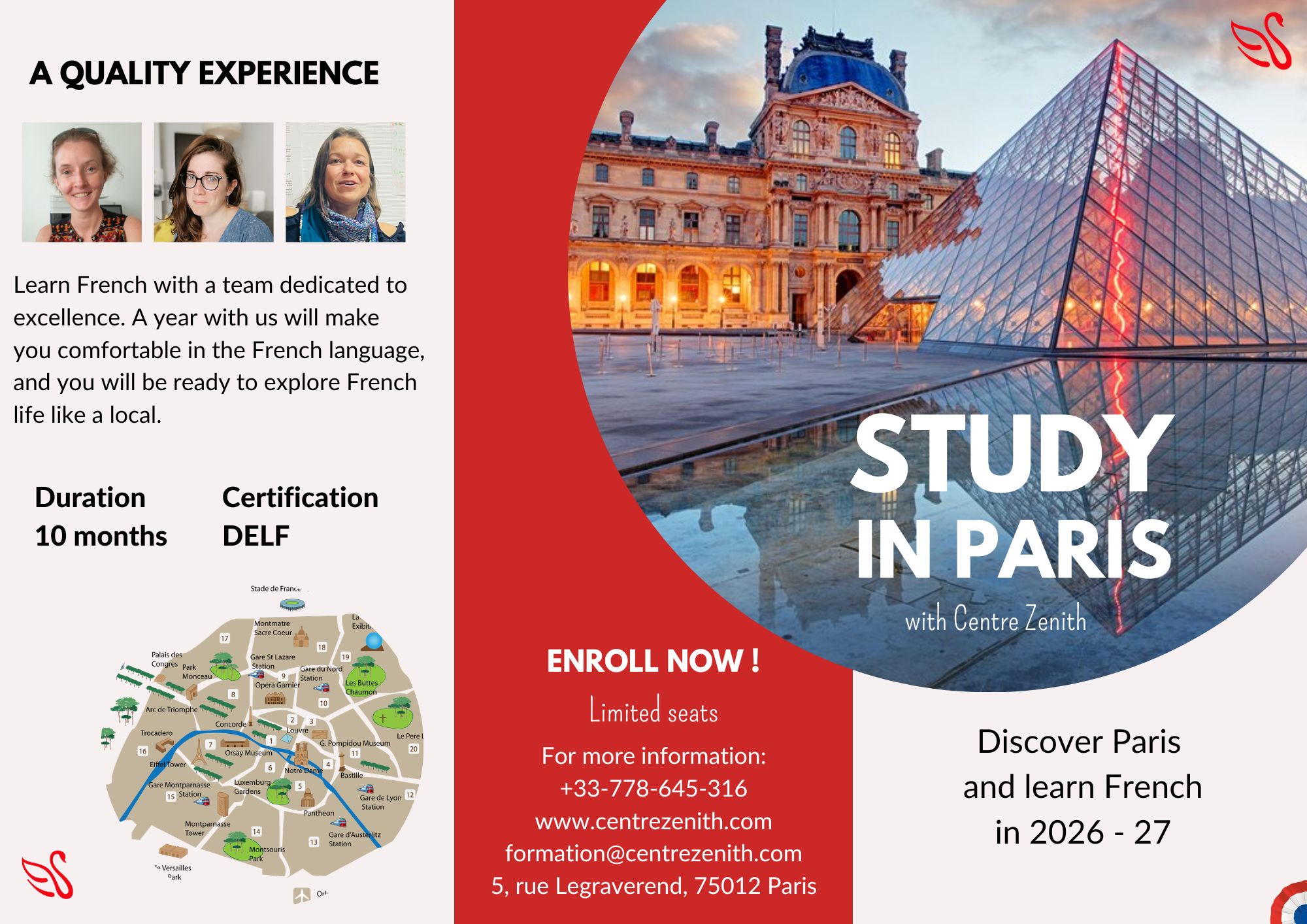DiFLHiS 2026-27 Study in Paris with Centre Zenith — International Student Foundation Program, 2026-27